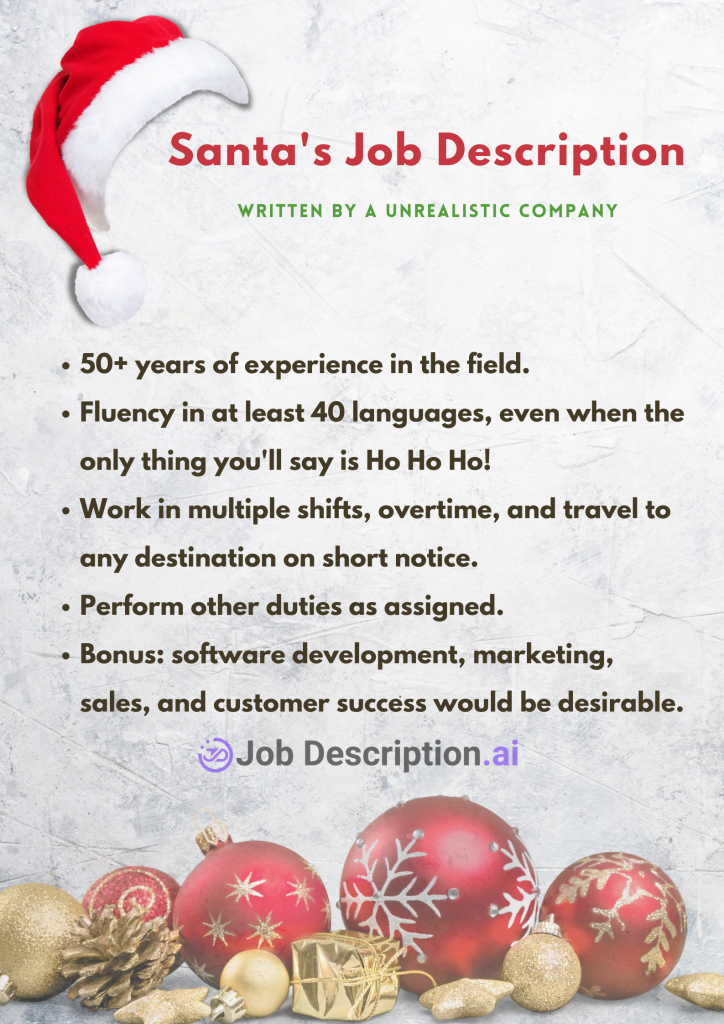santa's job description written by unrealistic company
